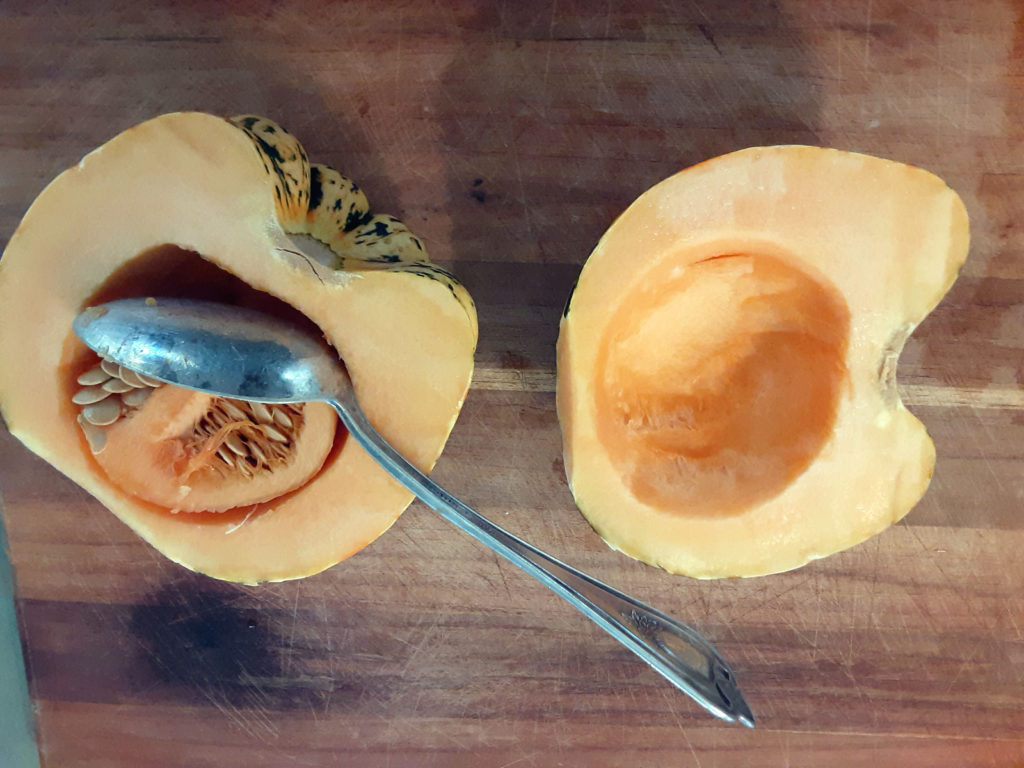 How to remove seeds from a squash.